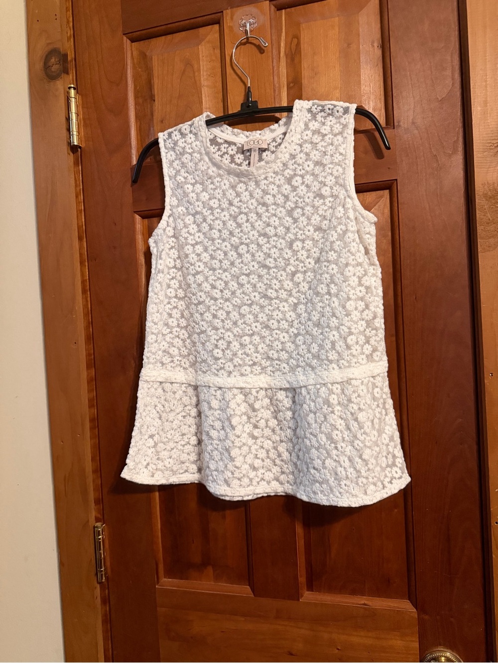 LOGO White Floral Lace Peplum Top